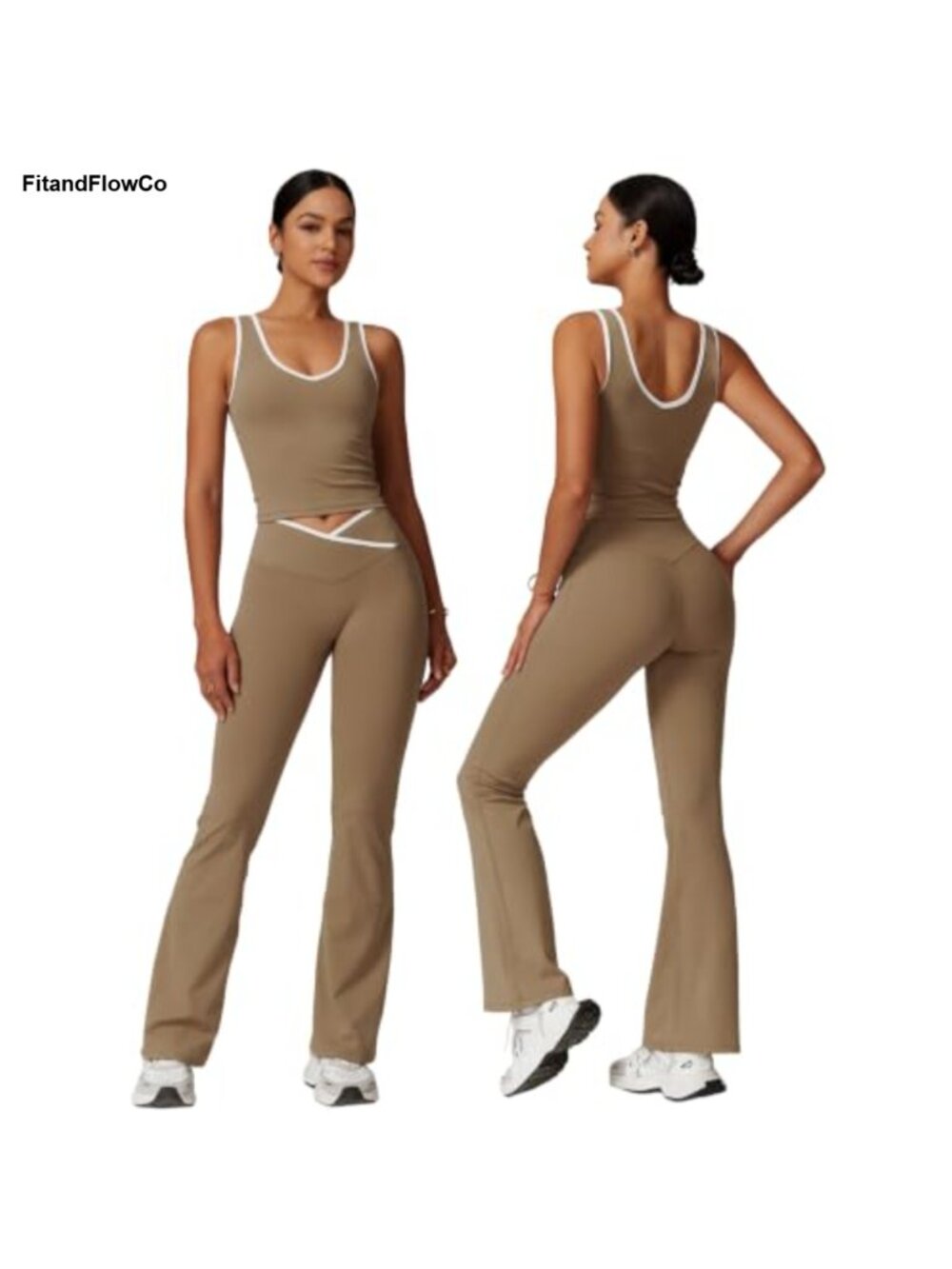 Women's 2 Piece Workout Set Tank Top Flared Leggings High Waist